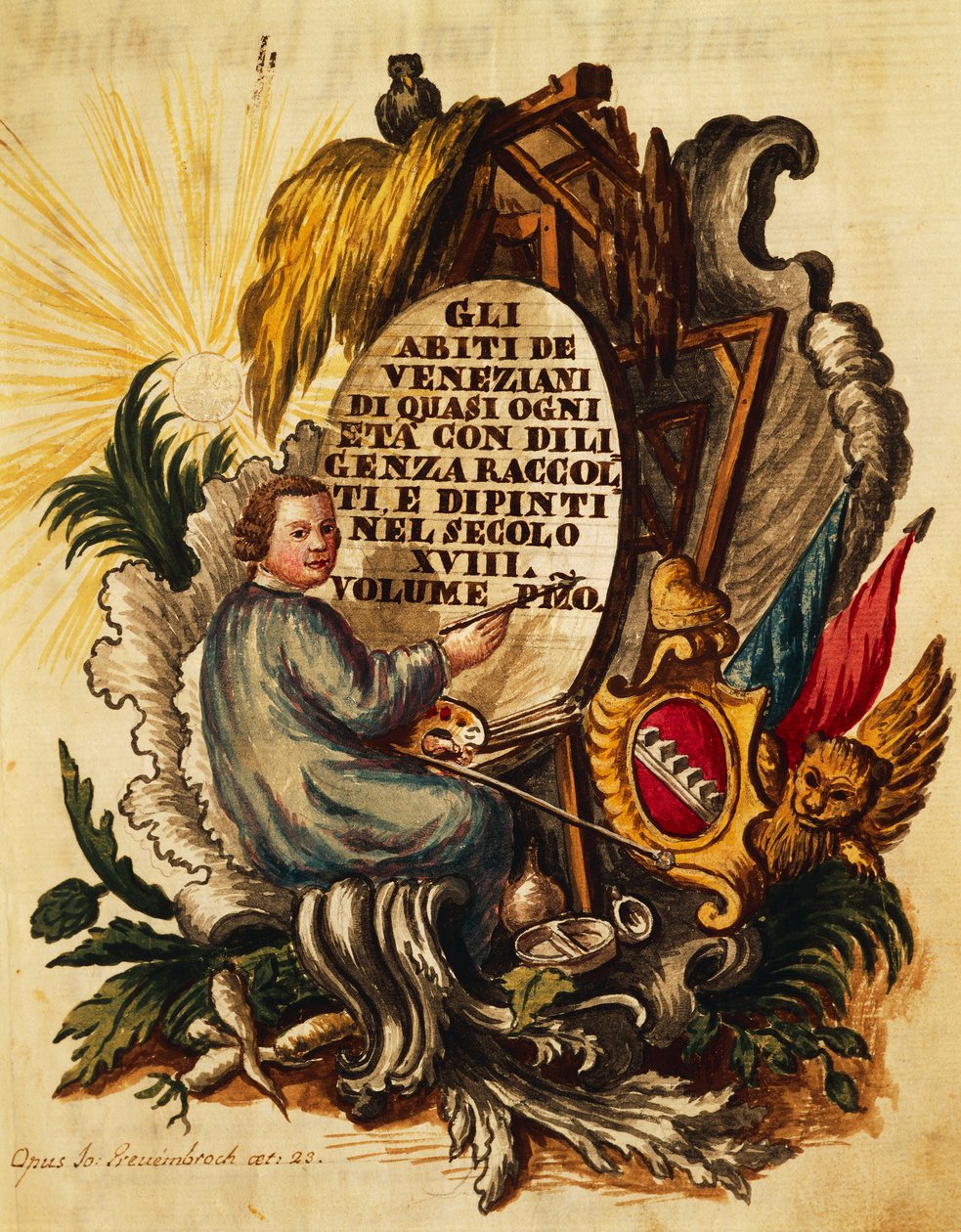 Venetian dress for all ages, diligently collected and painted, for 18th century, by Giovanni Grevembroch, title page by Jan van Grevenbroeck