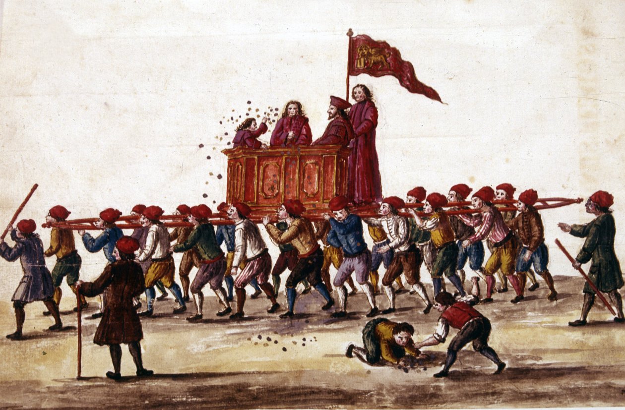 Venetian Parties. The Prince Who Has Just Been Elected is Carried in Triumph by the Arsenal Workers to St. Mark