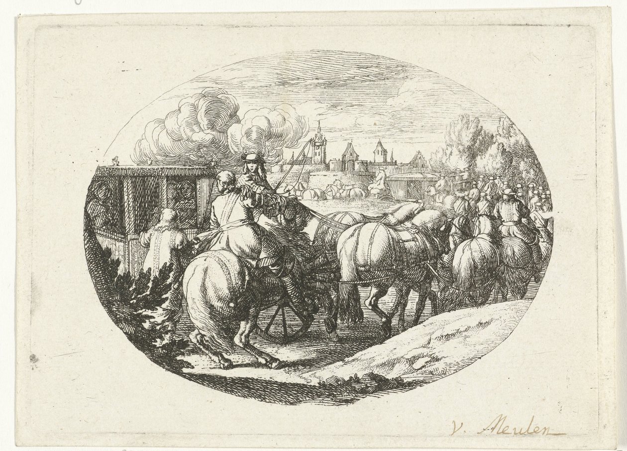 Army and Carriages Moving Towards City Military Scenes from the Life of Louis XIV, King of France (series title) by Jan van Huchtenburg
