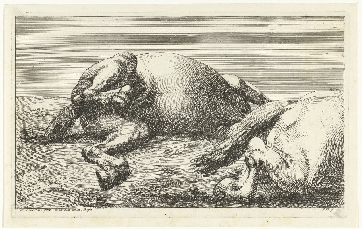 Two Fallen Horses, the Right One Seen from the Side by Jan van Huchtenburg