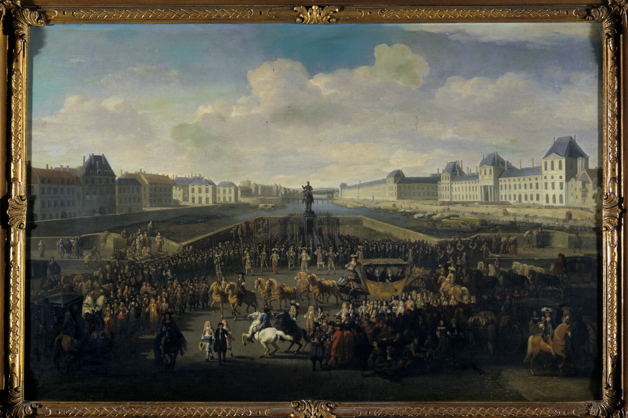 Louis XIV approaching the Pont Neuf, Paris by Jan van Huchtenburgh