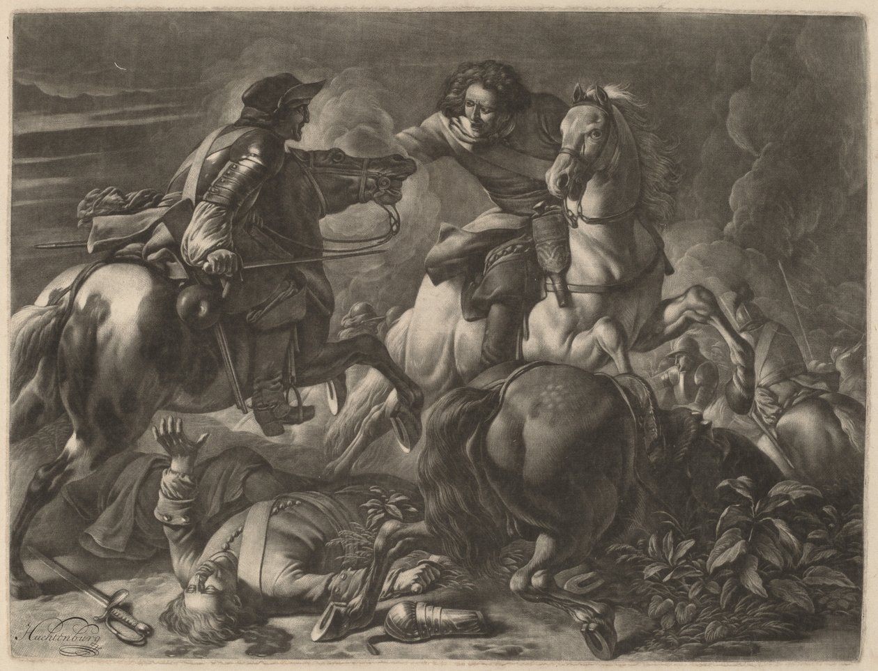 Two Fighting Horsemen by Jan van Huchtenburgh