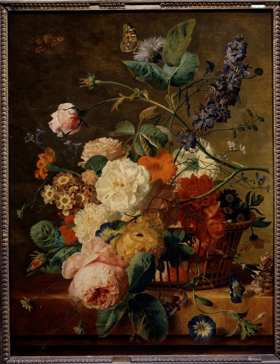 Flower Basket with Butterflies by Jan van Huysum