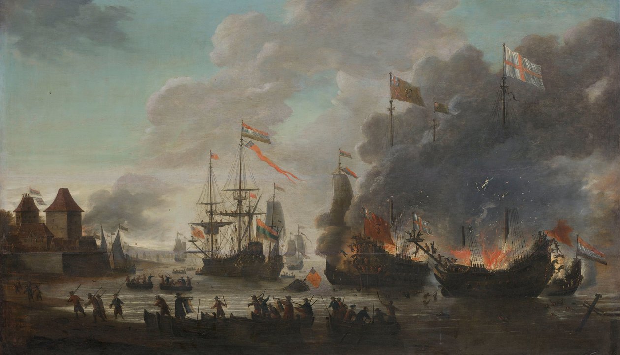 The Dutch Burning English Ships during the Dutch Raid on the Medway, 20 June 1667 by Jan van Leyden