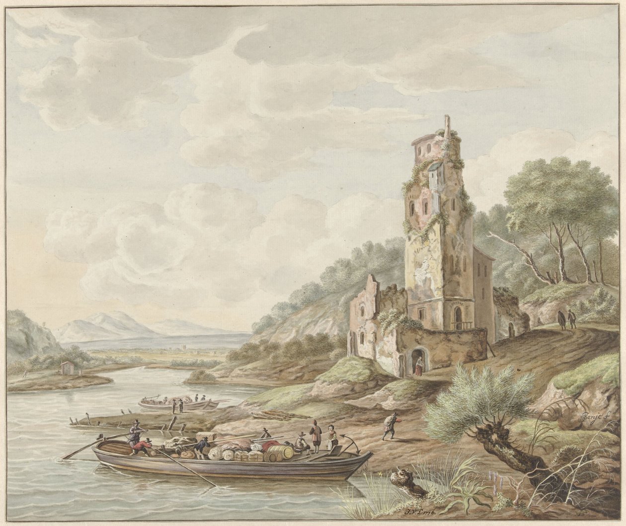 Landscape with Boat with Merchandise near a Castle by Jan van Lockhorst