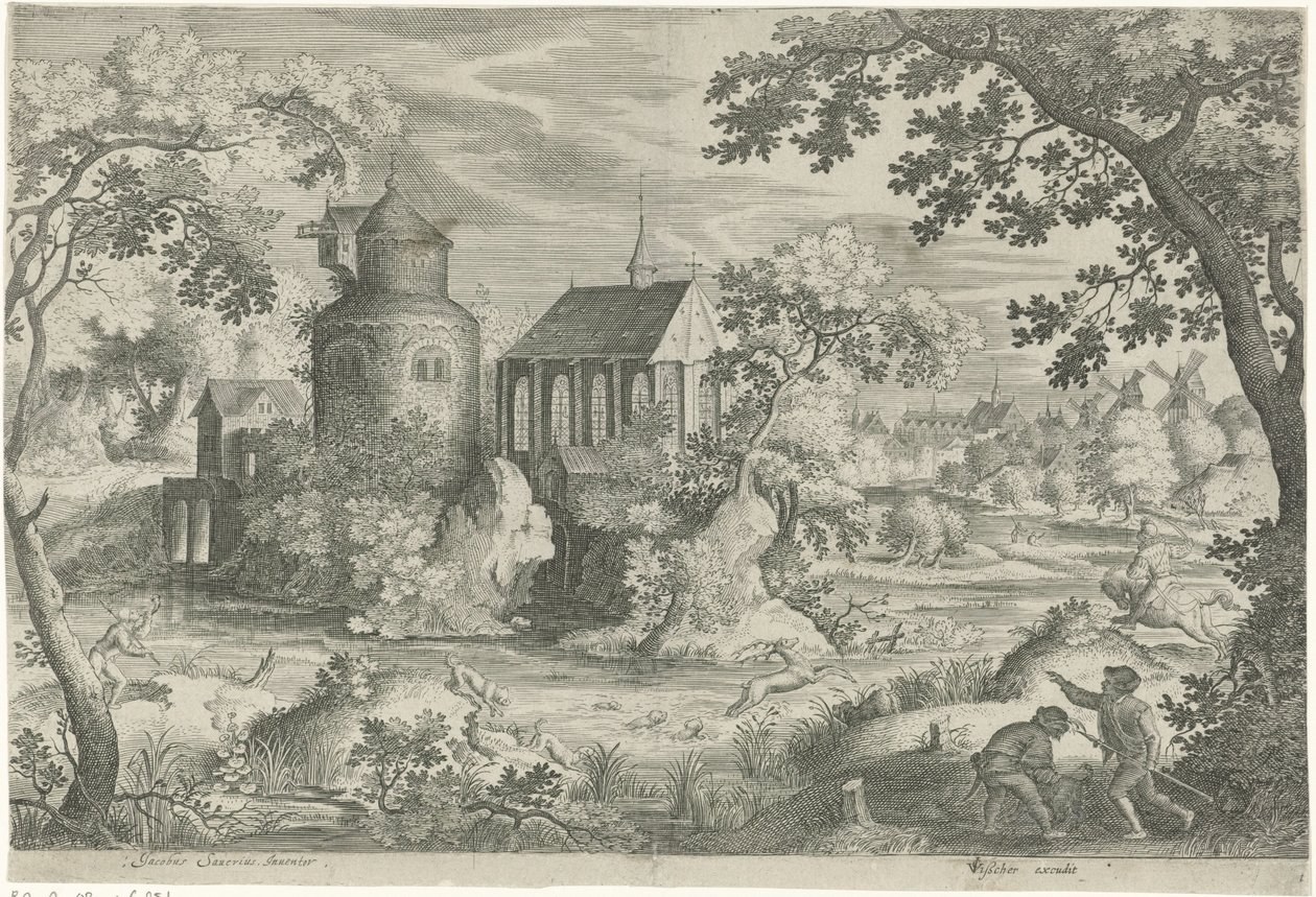 Deer Hunt by a Chapel by Jan van Londerseel