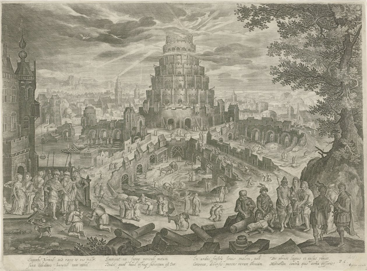 Nimrod Building the Tower of Babel (Royaalbijbel) by Jan van Londerseel