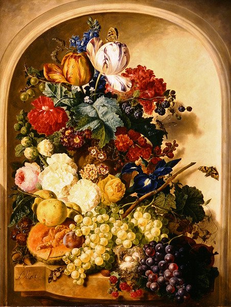 Still life: flowers and fruit by Jan van Os