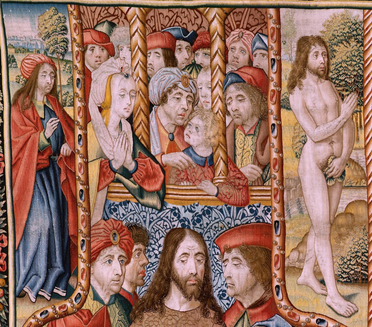 Flemish tapestry. Series Episodes from the Life of the Virgin. The prophecies are fulfilled at the birth of Christ by Jan van Roome