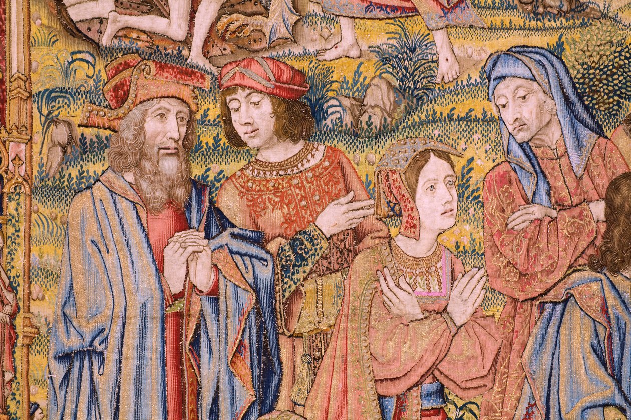 Flemish tapestry. Series The passion of Christ: Descent from the cross (detail) by Jan van Roome