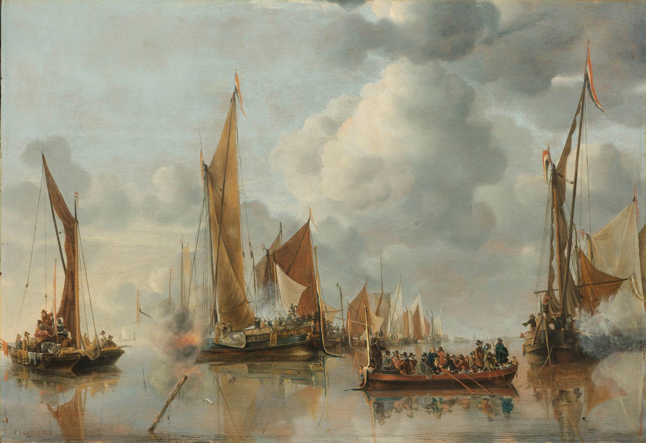 The Home Fleet Saluting the State Barge by Jan van de Cappelle