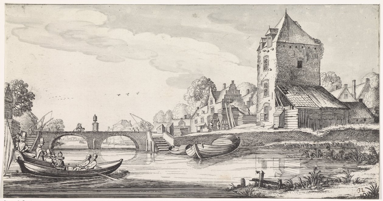 Village by a River (Playsante Lantschappen Ende Vermakelycke Gesichten) by Jan van de Velde (II)