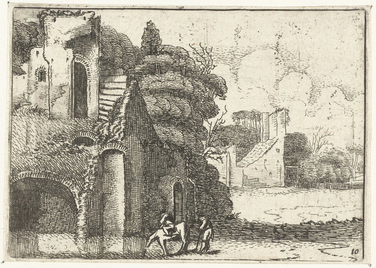 Drinking Horse by Ruins (series title: Small Landscapes) by Jan van de Velde (II)