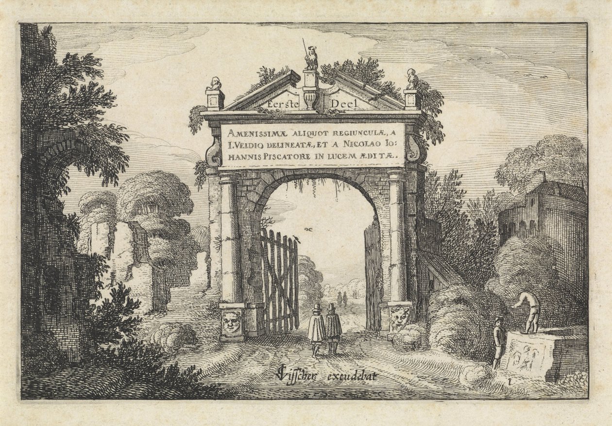 Figures by a Gate in a Landscape (Landschappen, Amenissimae aliquot requculae) by Jan van de Velde (II)