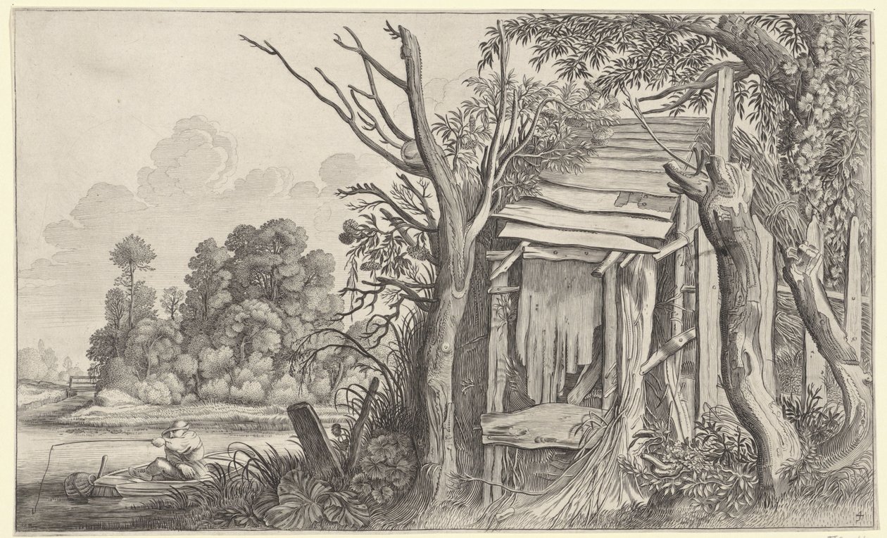 Angler by a Dilapidated Hut in a Landscape by Jan van de Velde (II)