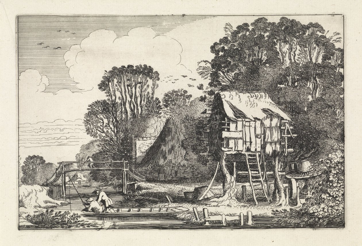 Fishermen in a Boat by a Dovecote by Jan van de Velde (II)