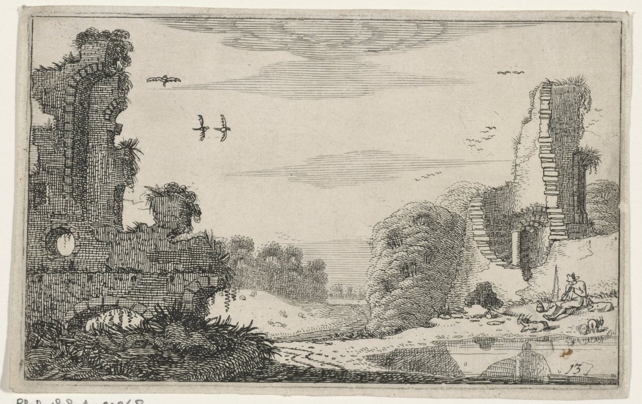 Shepherd by a Ruin (series title: Ruins) by Jan van de Velde (II)
