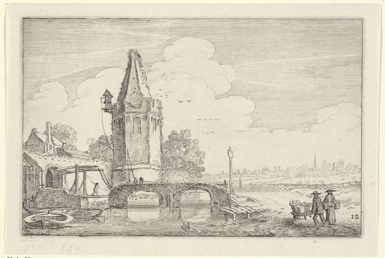 Landscape with a Tower and a Bridge over the River Niers (Landscapes series) by Jan van de Velde (II)