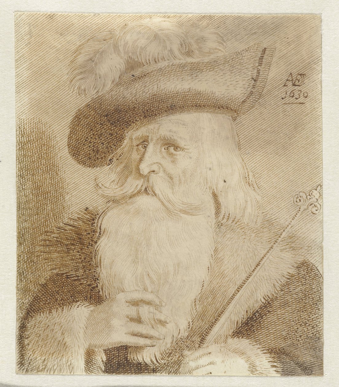 Man with Fur Collar, Hat, and Staff by Jan van de Velde (II)