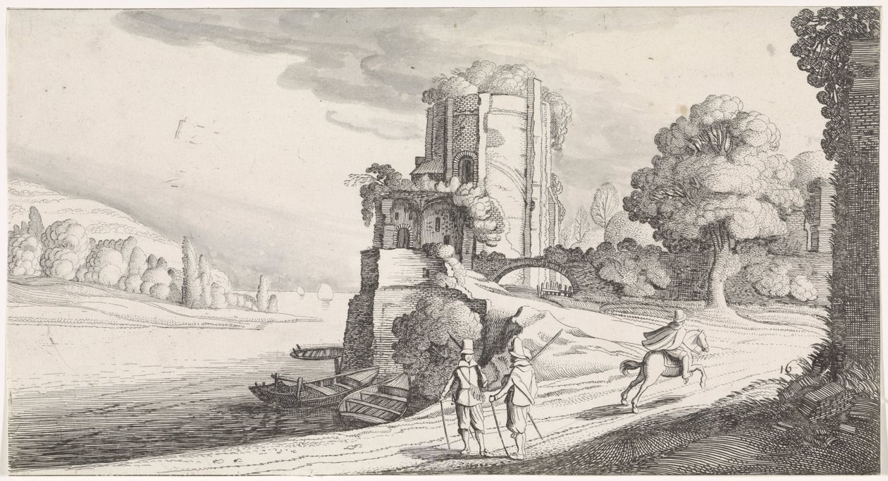 Round Tower by a River (Playsante lantschappen ende vermakelycke gesichten) by Jan van de Velde (II)