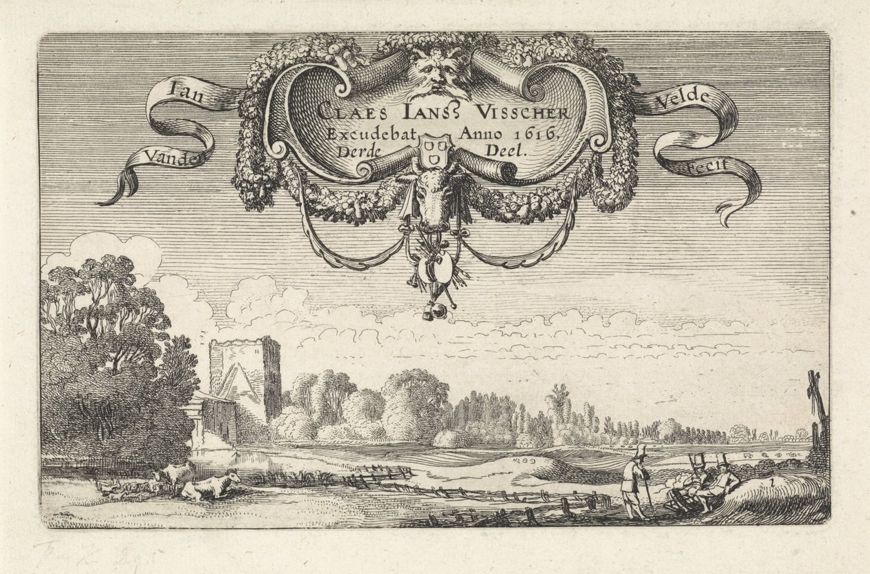 Resting Figures in a Landscape with Cows and a Tower (Landscapes) (Amenissimae Aliquot Requculae) by Jan van de Velde (II)