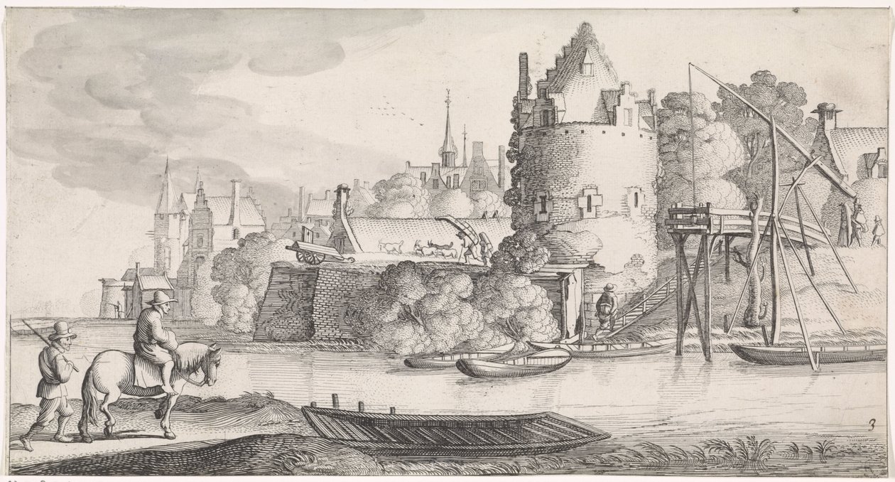 City by a River (series title: Playsante lantschappen ende vermakelycke gesichten) by Jan van de Velde (II)
