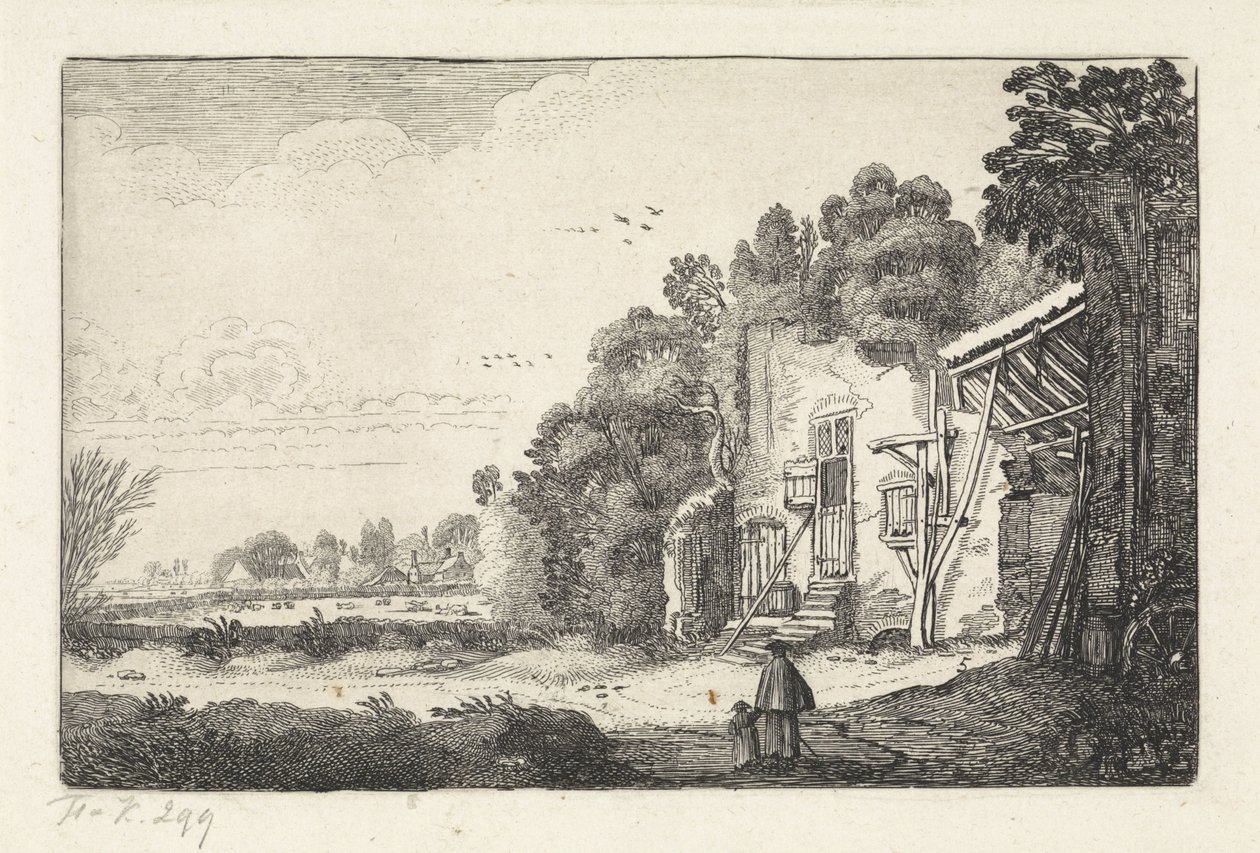 Woman with Child by the Ruins of a House (series title: Landscapes, Amenissimae aliquot requculae) by Jan van de Velde (II)