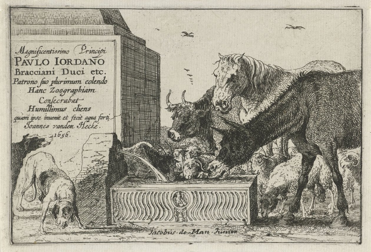Animals by a Fountain by Jan van den Hecke