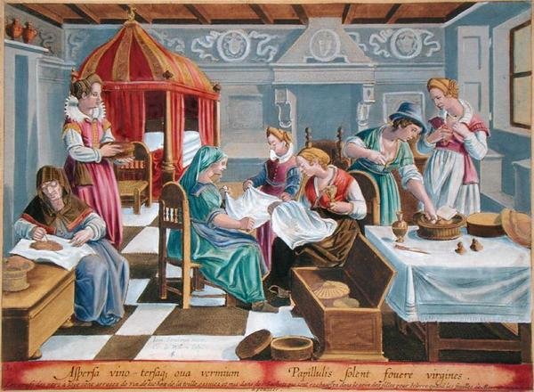 Women Sprinkle the Eggs of the Silkworm with Wine and Keep them Warm at their Breast, plate 3 from 