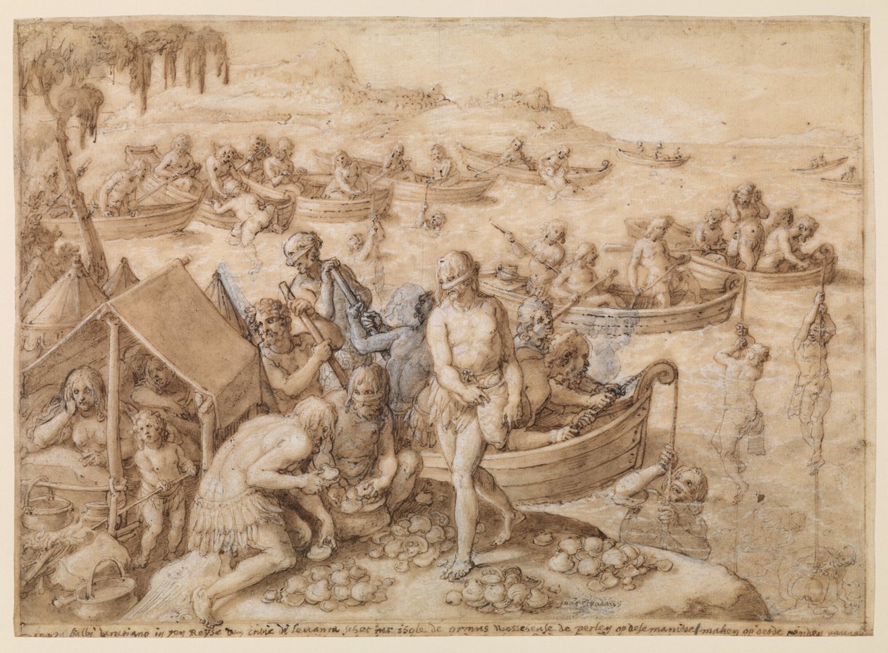 Pearl Diving by Jan van der (1523-1605) Straet