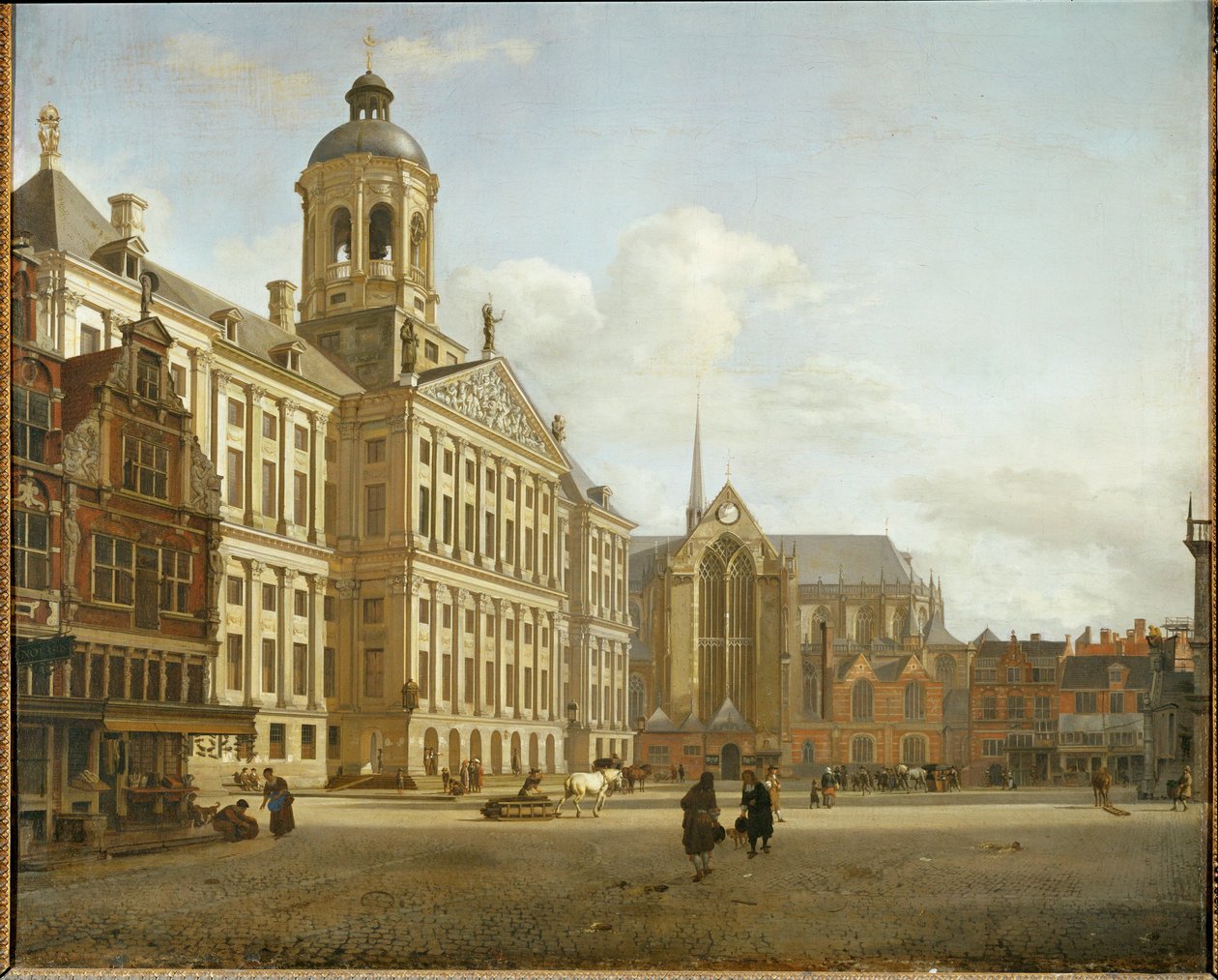 Dam Street and the New City Hall of Amsterdam, Netherlands by Jan van der (manner of) Heyden