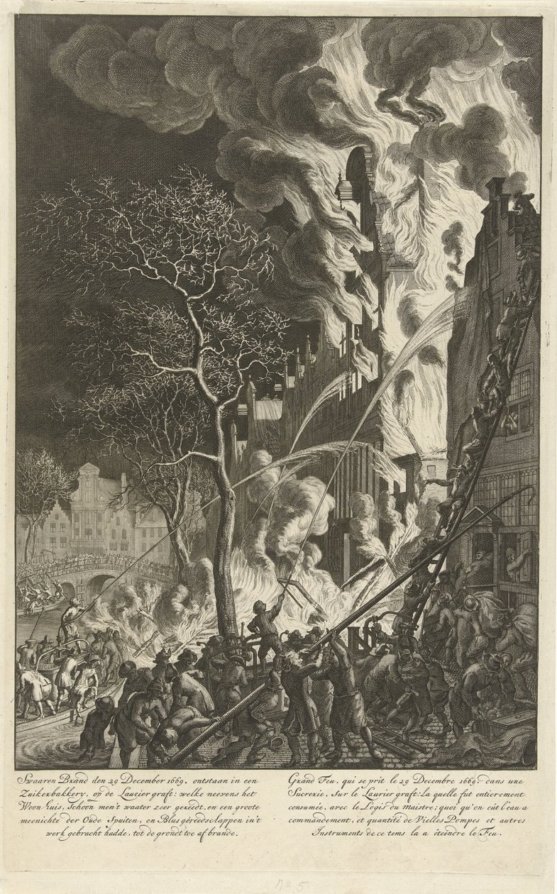 Fire on the Lauriergracht in Amsterdam, 1669 by Jan van der Heyden (attributed to)