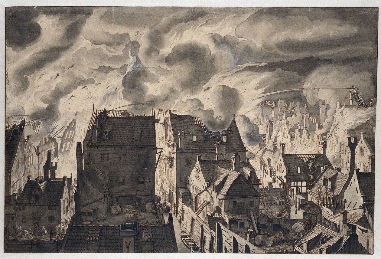 Fire at the Elandsgracht by Jan van der Heyden
