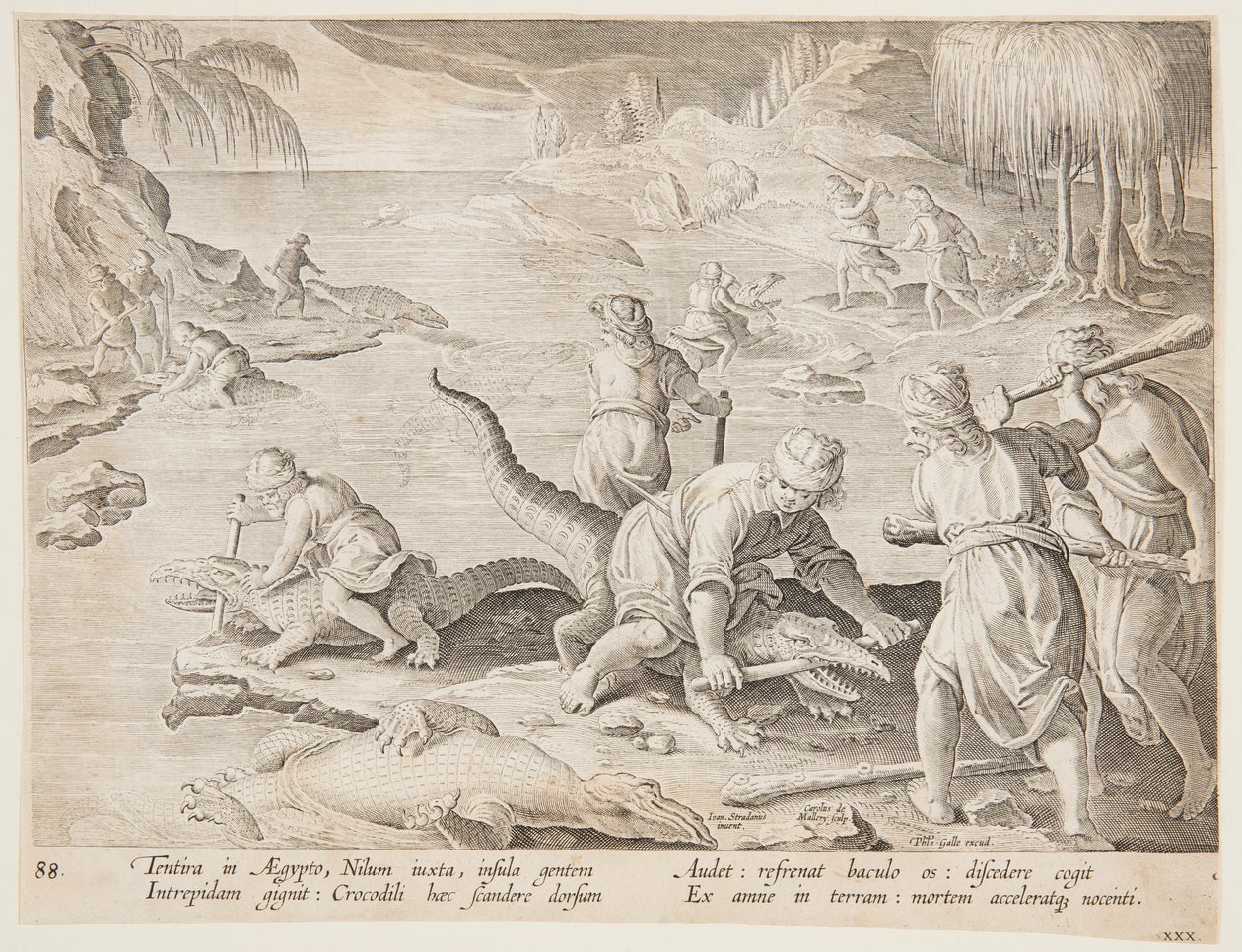 Crocodile Hunt in Tentyra, in Egypt, Plate 30 from the Venationes Ferarum, Avium, Piscium Series by Jan van der Straet, called Stradanus