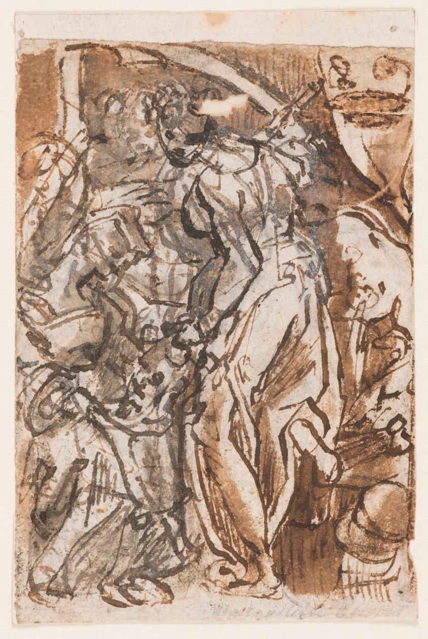 Recto: Judith with Head of Holofernes; Verso: Preliminary Design for Title Plate of the Seven Planets Print Series by Jan van der Straet, called Stradanus