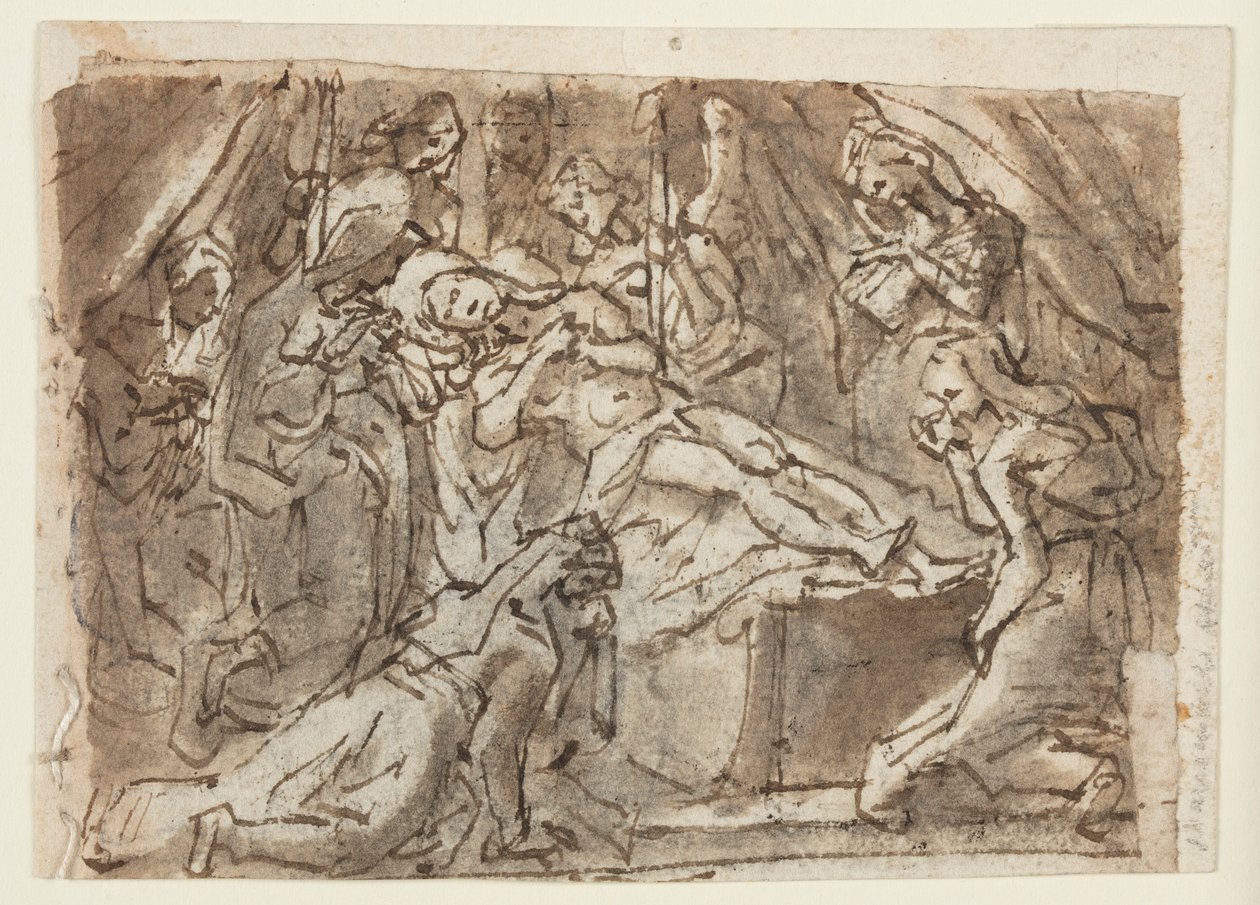 Recto: Lamentation over the Dead Christ; Verso: Zeuxis Painting Helen of Troy by Jan van der Straet, called Stradanus