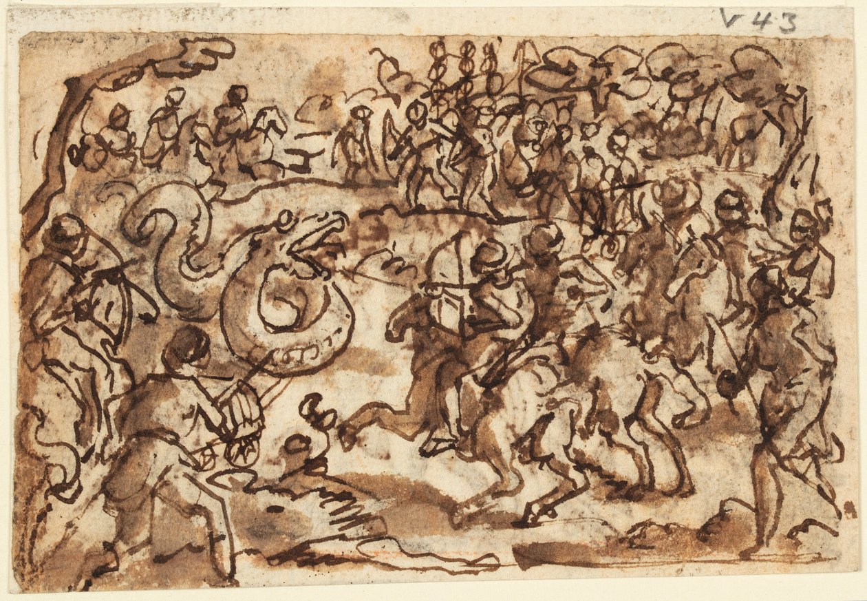 Recto: The Roman Consul Attilius Regulus Fighting a Giant African Serpent, from Pliny