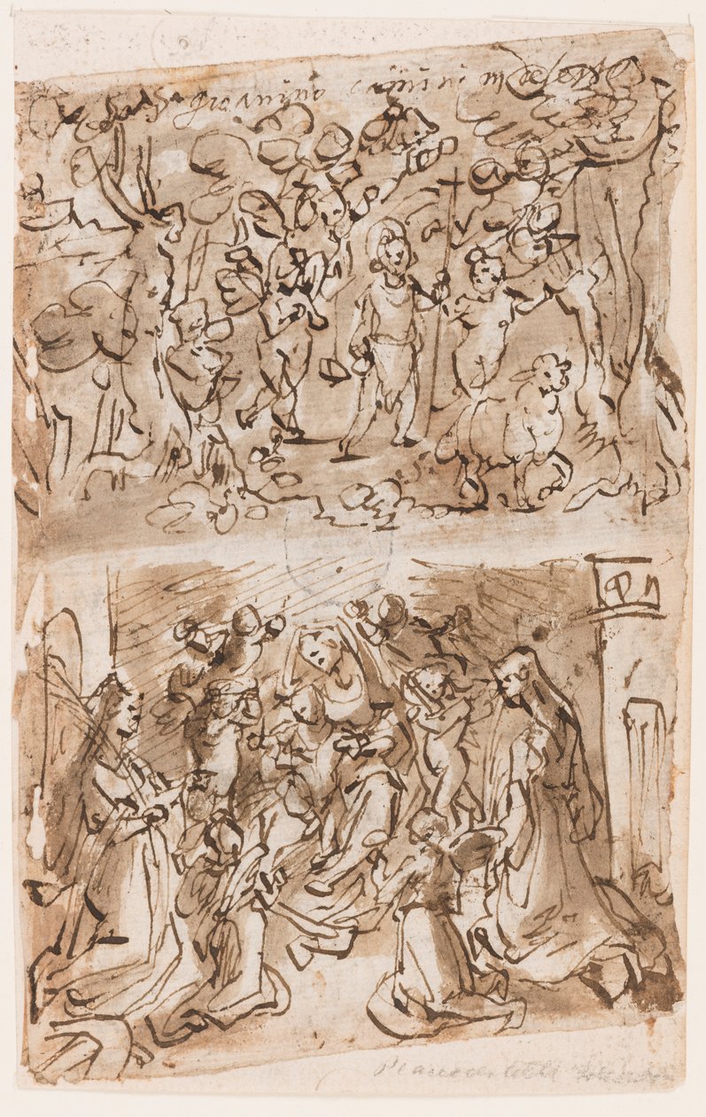 Young St. John the Baptist Guided by Angels in the Desert; Sacra Conversazione with Sts. Barbara and Catherine; Cruxifiction; Christ Healing Paralytics Near the Pool of Bethesda by Jan van der Straet, called Stradanus
