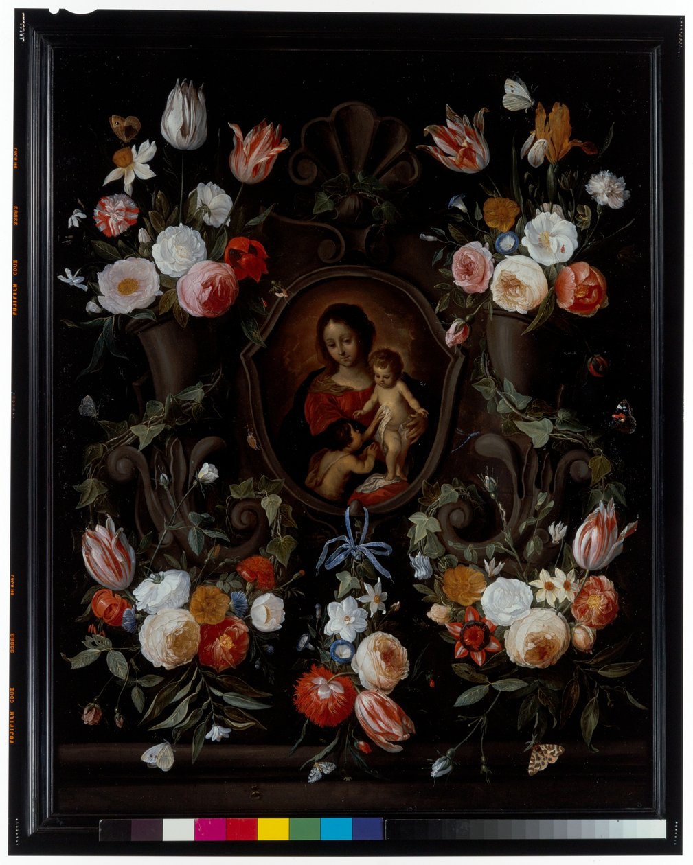 A Stone Cartouche Adorned With Flowers and Butterflies by Jan van the Elder Kessel