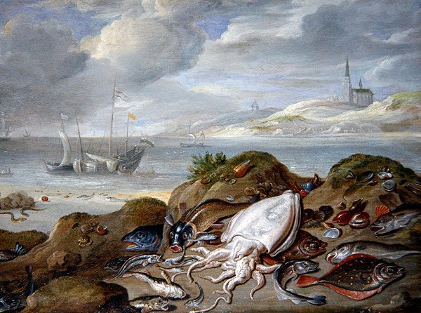 An Estuary Landscape with Fish on a Dune by Jan van the Elder Kessel