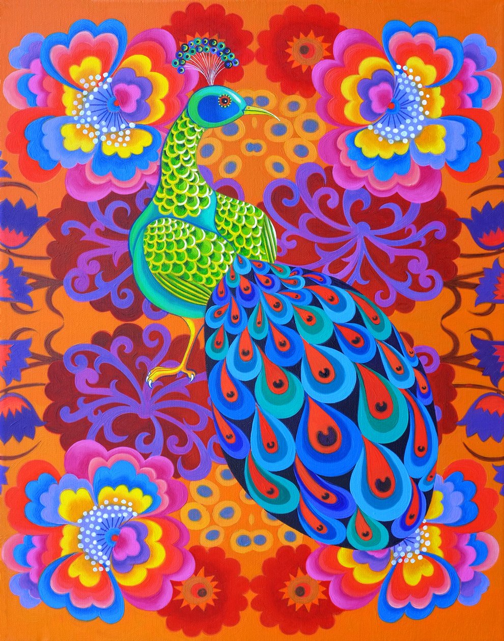 Peacock with flowers, 2015 by Jane Tattersfield