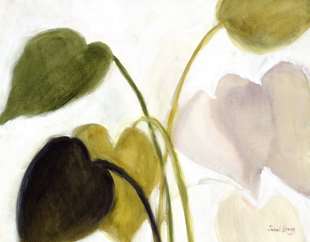 Botanical with Philodendron in Rosey Greens, c.2022 by Janel Bragg