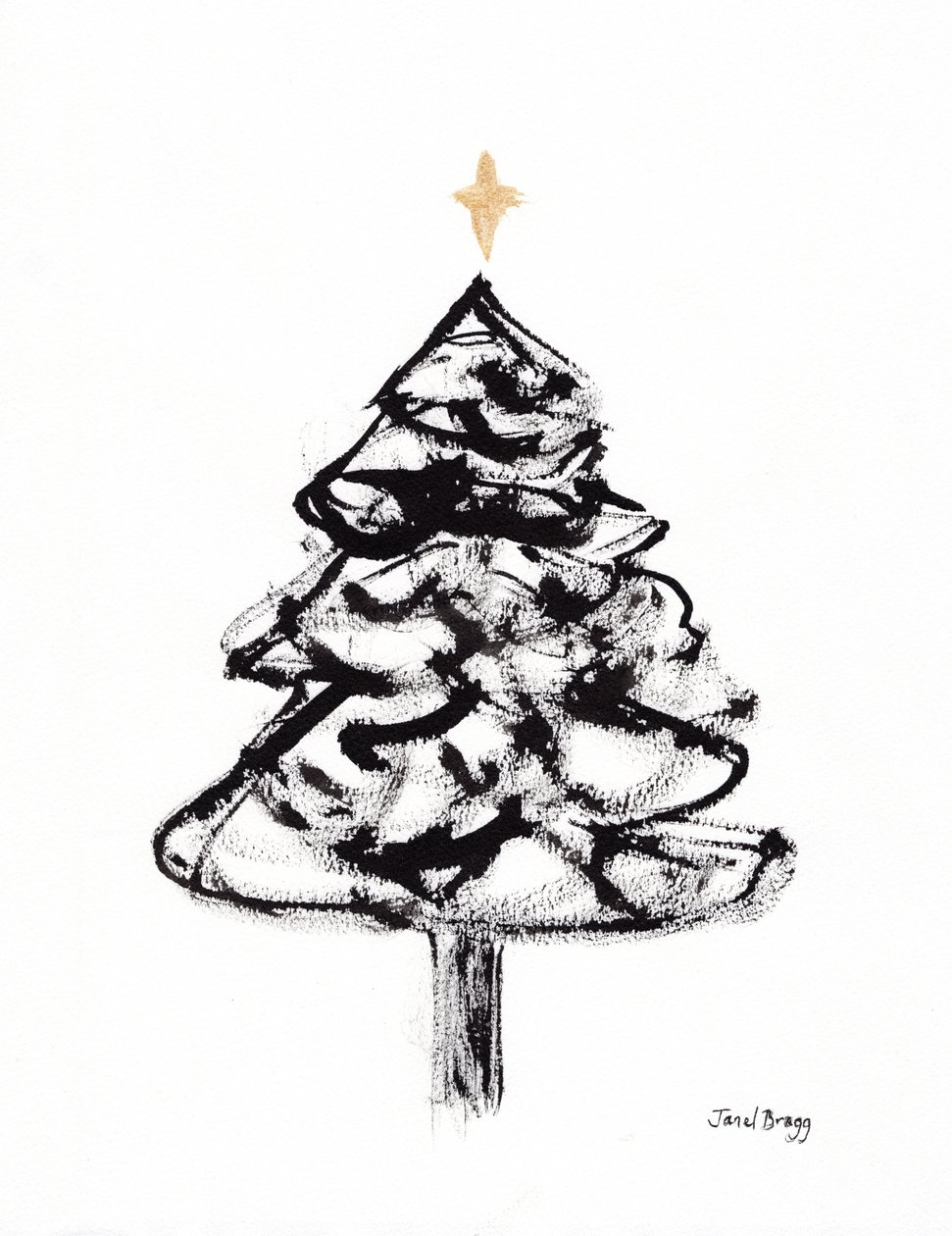 Christmas Tree with Sumi Ink and Gold Cross, c.2021 by Janel Bragg