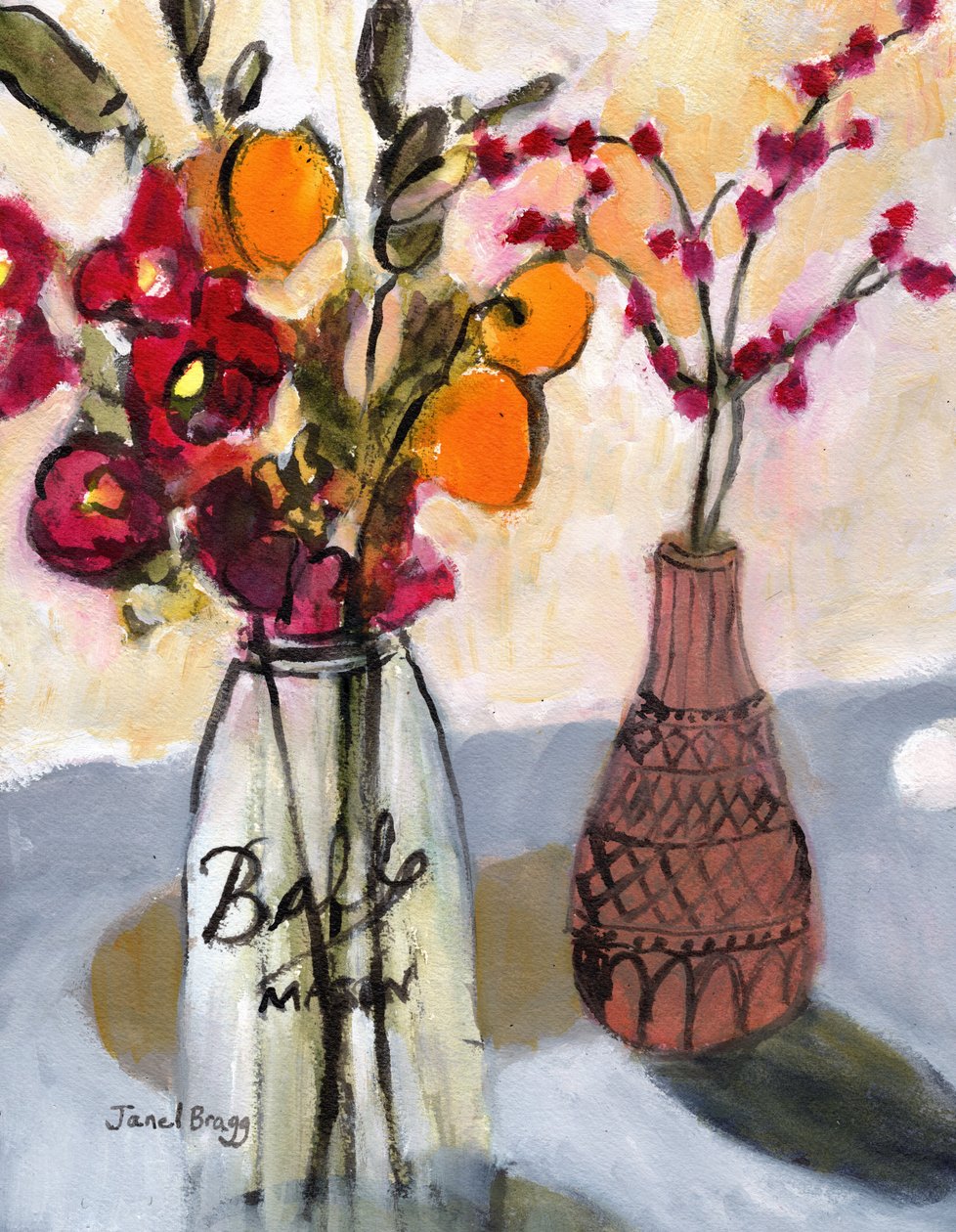Still Life with Mason Jar and Flowers, c. 2020 by Janel Bragg