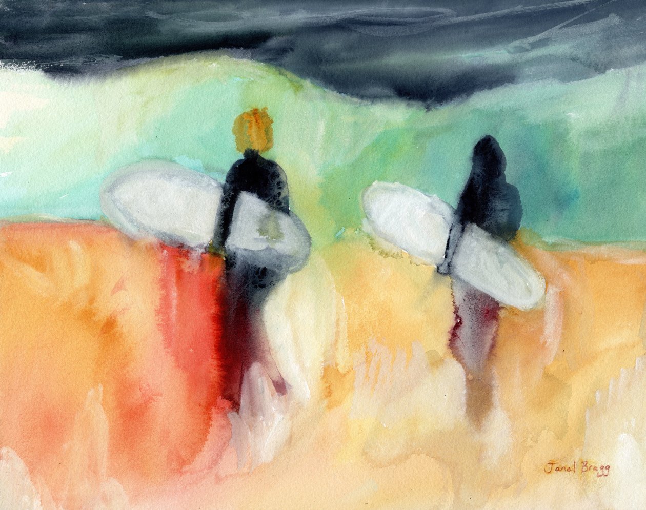 Surfers at Hanalei Bay, c.2019 by Janel Bragg