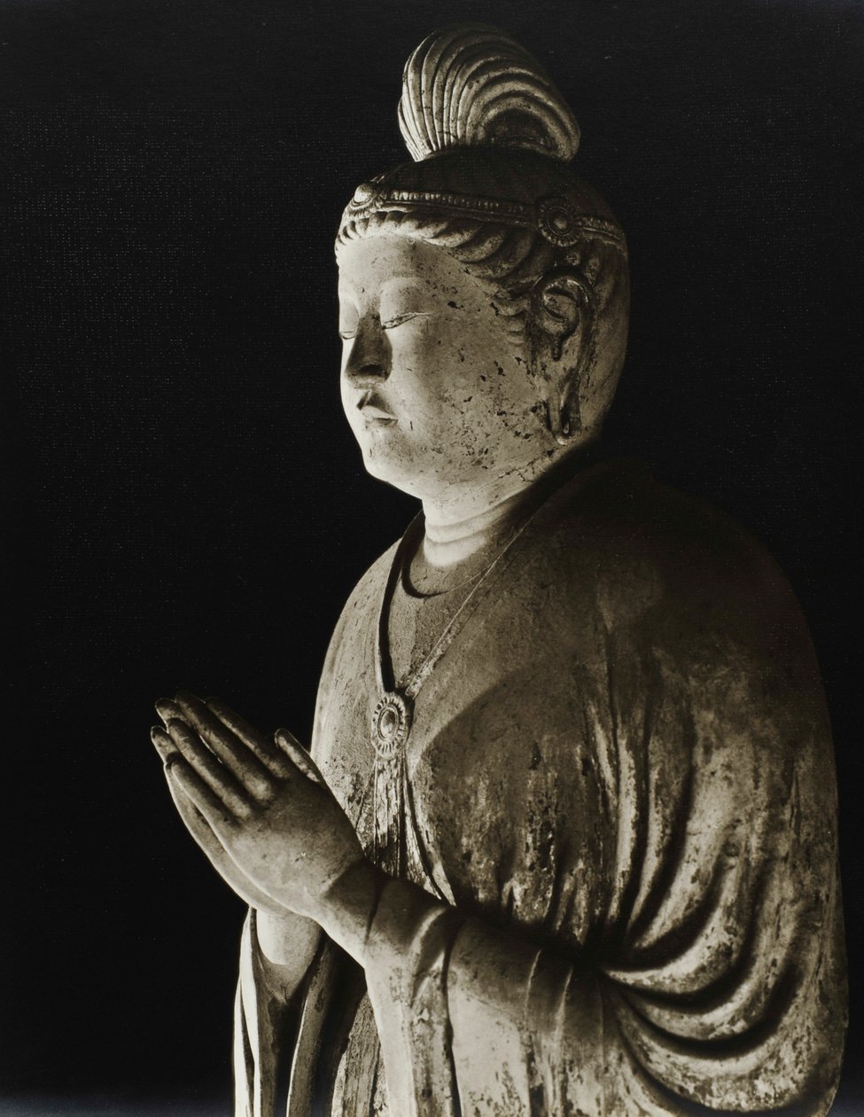 Painted clay statue of Gakko Bosatsu from the 8th century, Nara Period, 1950 by Japanese Photographer