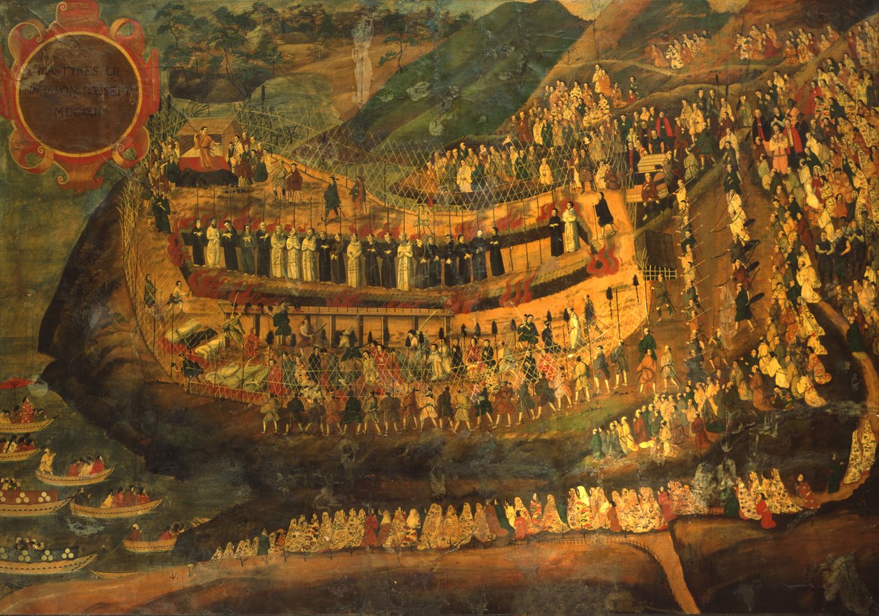 Ornamented Namban Screen Showing Jesuit Martyrdom, 1622 by Japanese School