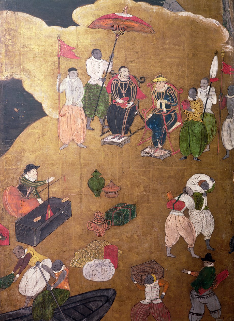 The Arrival of the Portuguese in Japan (detail) by Japanese School