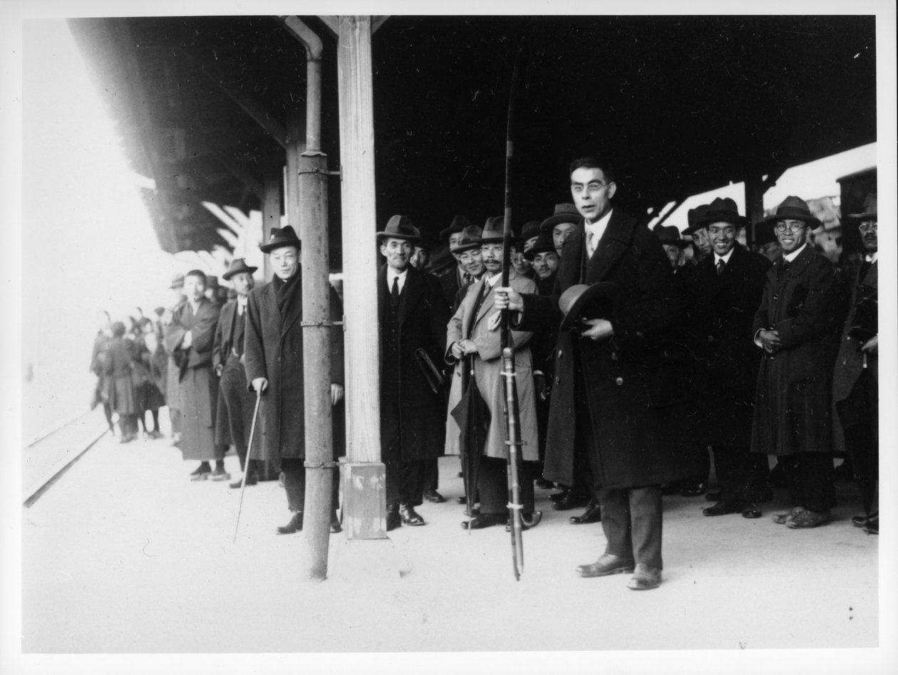 The Rev. Richards Holding Bow, Leaving Yamaguchi Station by Japanese Photographer