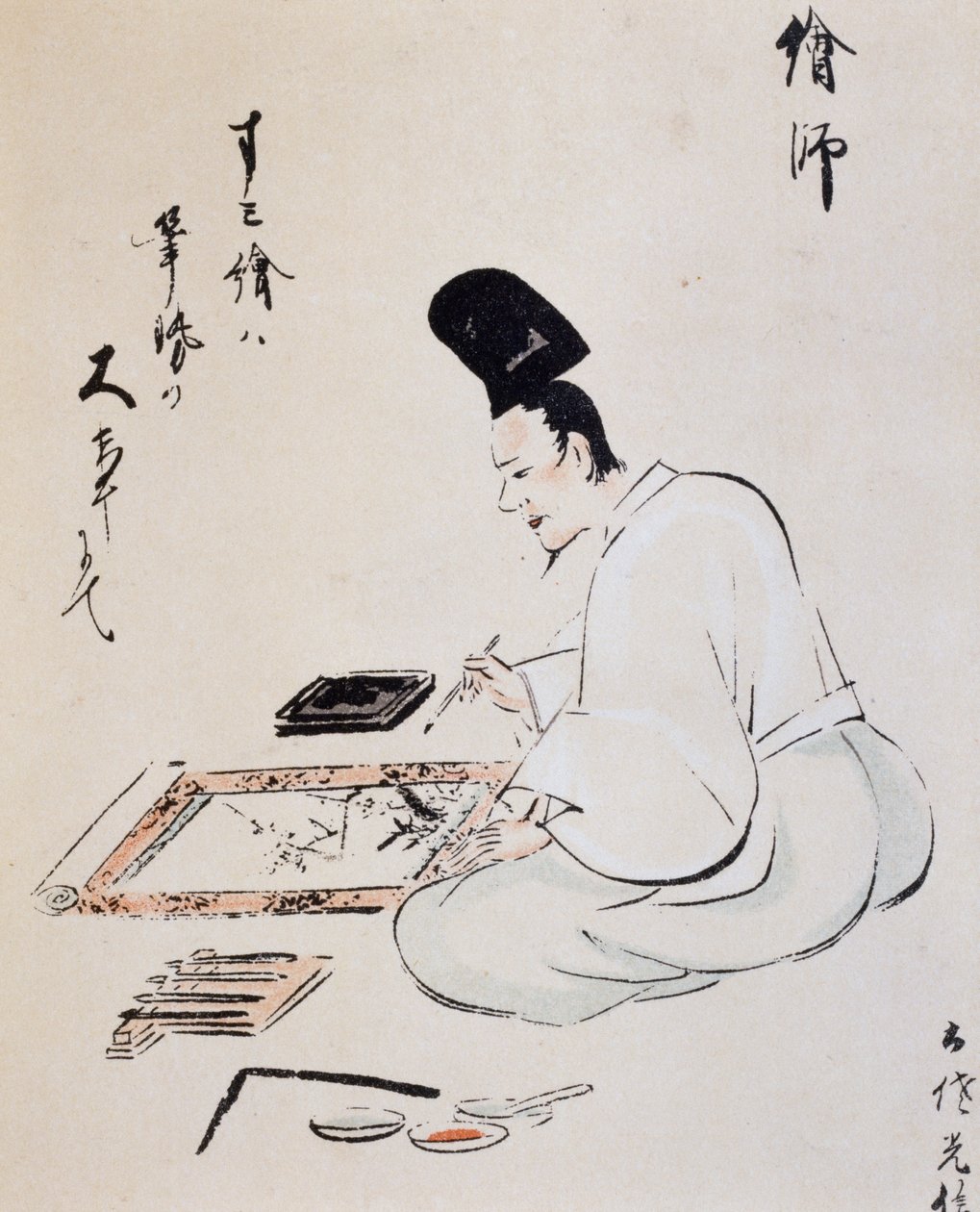 Artist painting with ink, Tosa school, Japanese civilization, Edo period by Japanese School